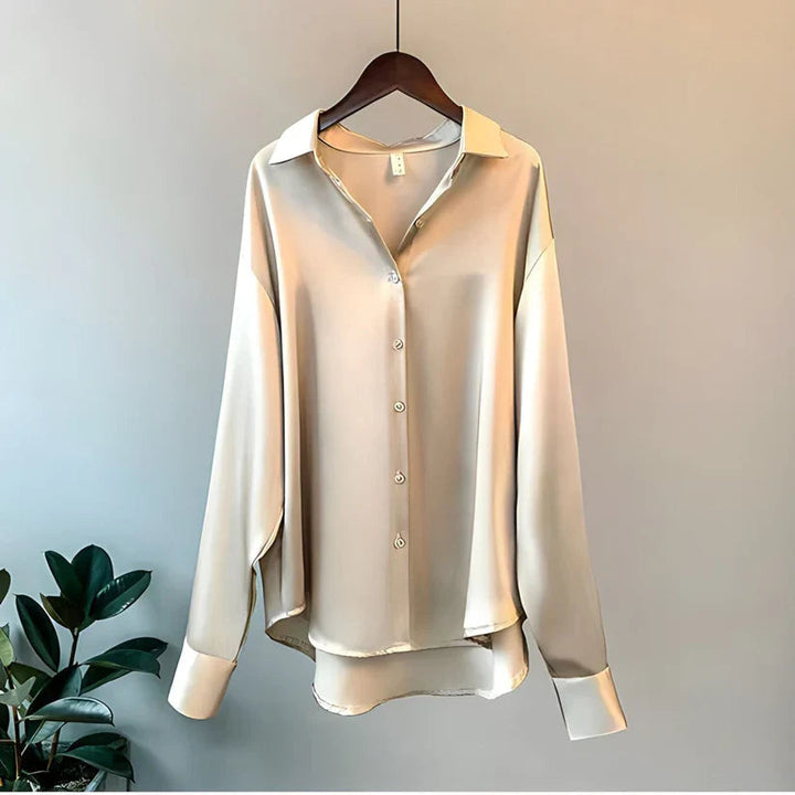 Women’s Long Sleeve Silk Blouse Elegant Design in White 0