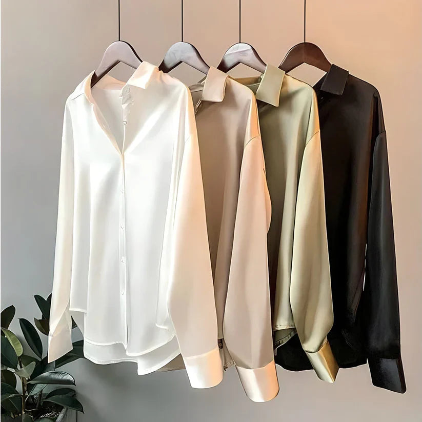 Women’s Long Sleeve Silk Blouse Elegant Design in White 1