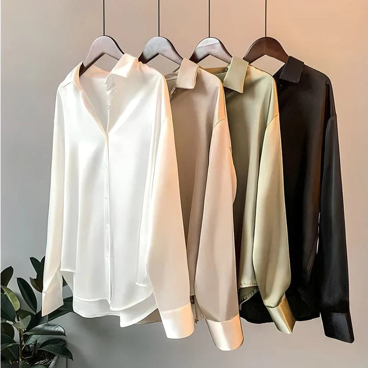 Women’s Long Sleeve Silk Blouse Elegant Design in White 1