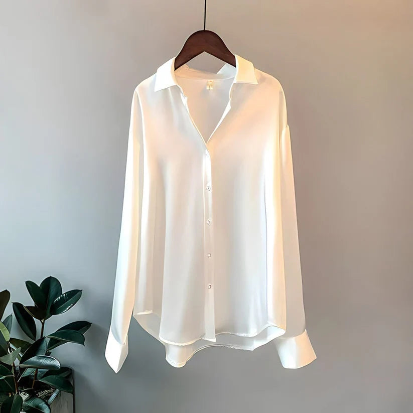 Women’s Long Sleeve Silk Blouse Elegant Design in White 4