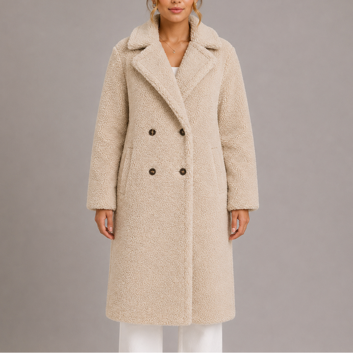 Women’s Long Teddy Coat Double-Breasted Faux Fur Style 0