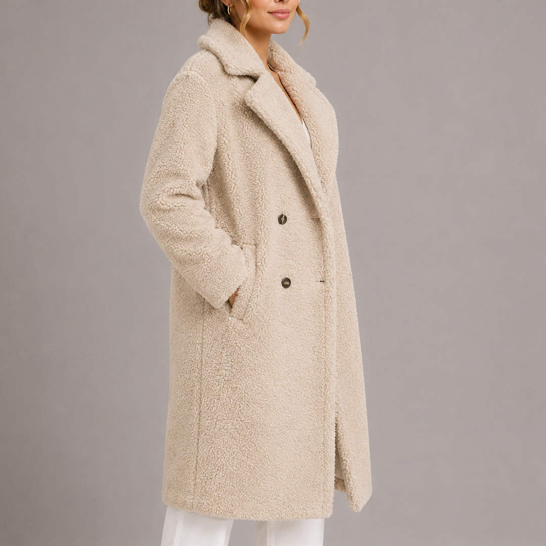 Women’s Long Teddy Coat Double-Breasted Faux Fur Style 1