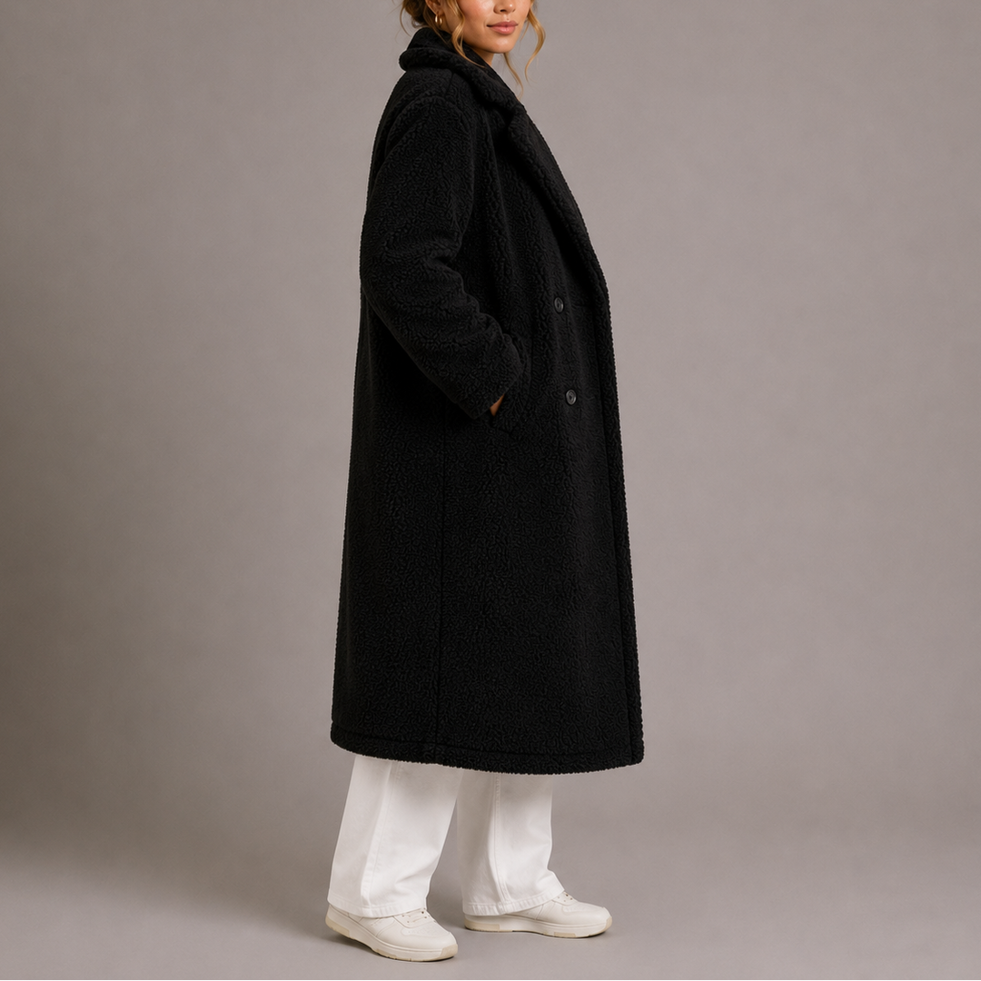 Women’s Long Teddy Coat Double-Breasted Faux Fur Style 4