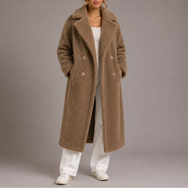 Women’s Long Teddy Coat Double-Breasted Faux Fur Style 5