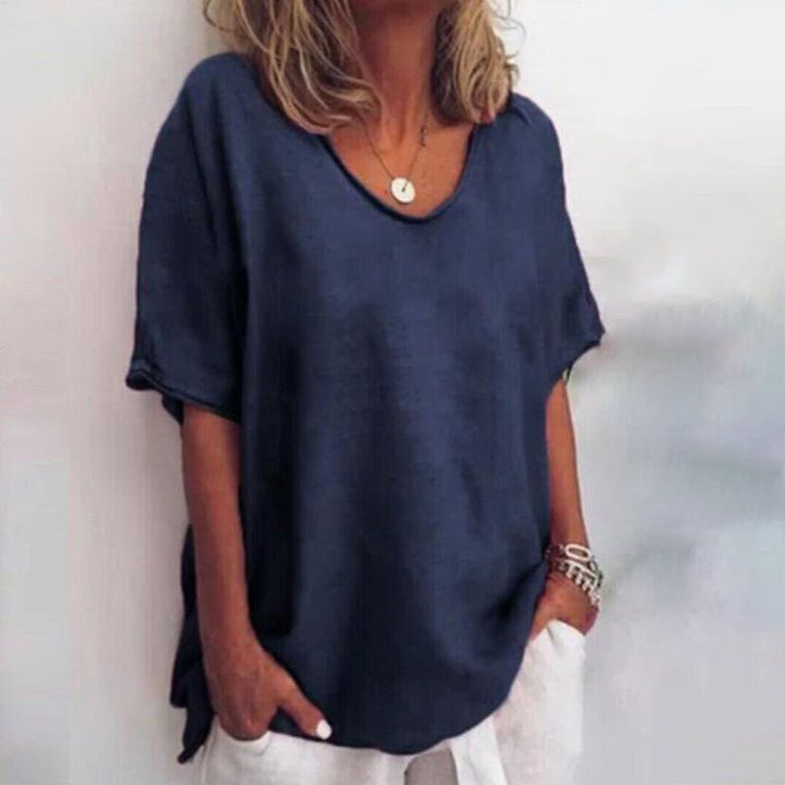 Women’s Loose V-Neck Blouse Short Sleeve in Soft Pink for Summer 3