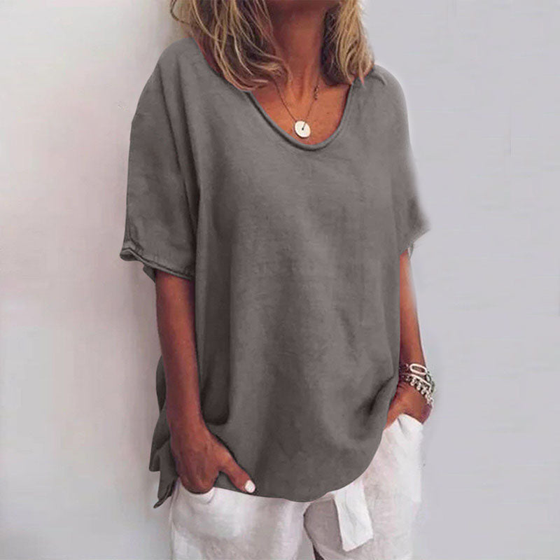 Women’s Loose V-Neck Blouse Short Sleeve in Soft Pink for Summer 4