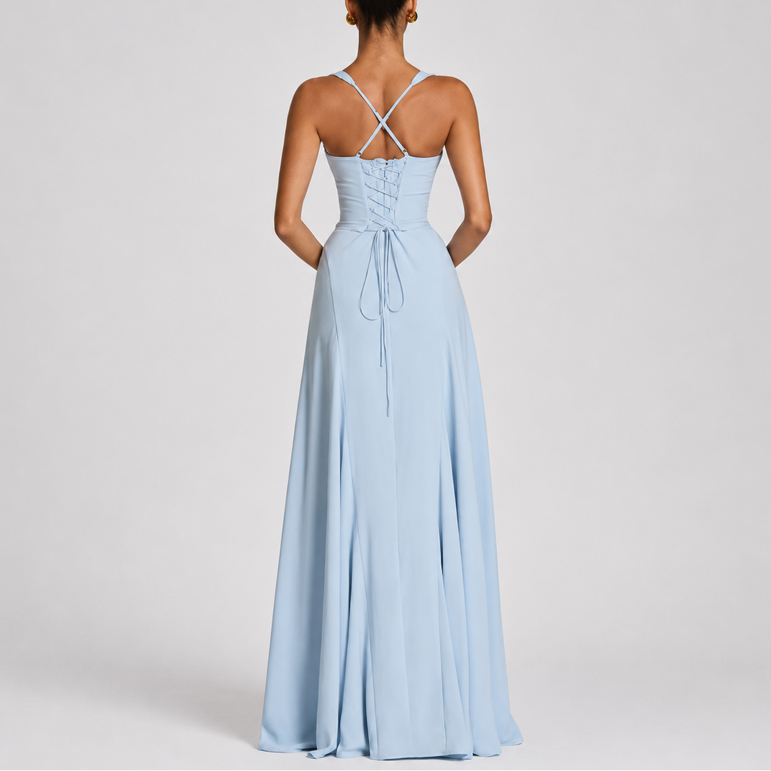 Women’s Maxi Dress Corset-Inspired Draped Design for Elegant Occasions 1