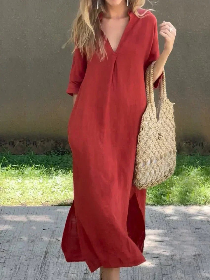 Women’s Maxi Dress Relaxed Fit Cotton Linen Blend for Summer 0