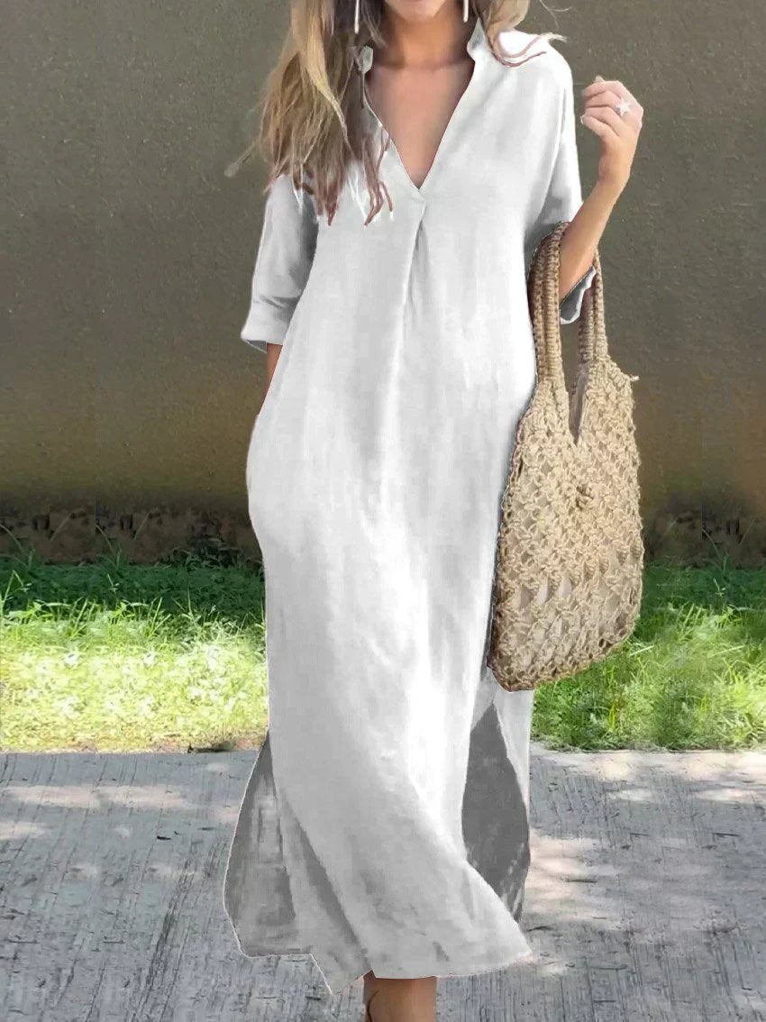 Women’s Maxi Dress Relaxed Fit Cotton Linen Blend for Summer 2