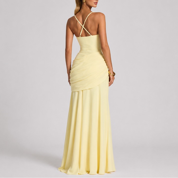 Women’s Maxi Evening Dress with Ruched Waist and Square Neckline 3