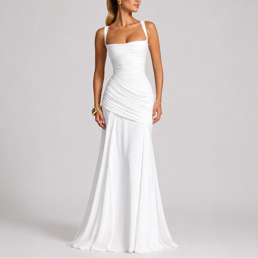 Women’s Maxi Evening Dress with Ruched Waist and Square Neckline 4