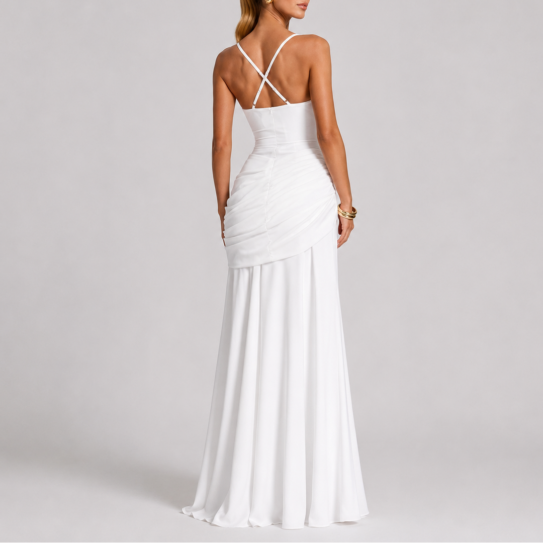 Women’s Maxi Evening Dress with Ruched Waist and Square Neckline 5