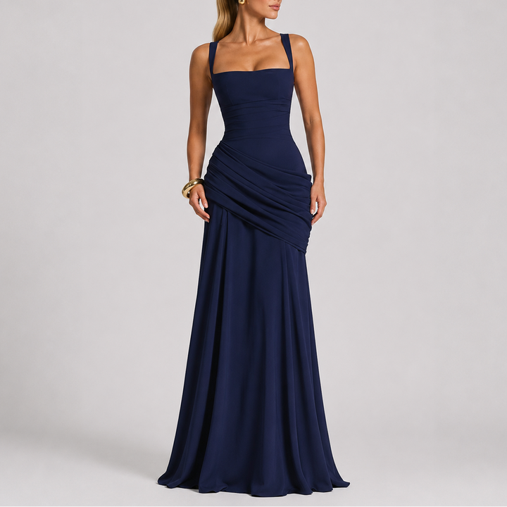 Women’s Maxi Evening Dress with Ruched Waist and Square Neckline 6