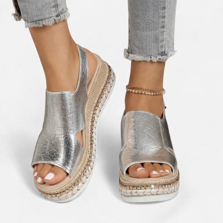 Women’s Metallic Croc-Effect Wedge Sandals with Espadrille Platform 0
