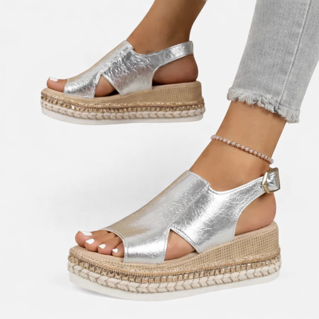 Women’s Metallic Croc-Effect Wedge Sandals with Espadrille Platform 2