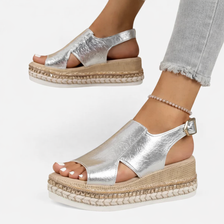 Women’s Metallic Croc-Effect Wedge Sandals with Espadrille Platform 2