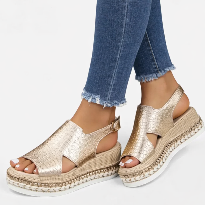 Women’s Metallic Croc-Effect Wedge Sandals with Espadrille Platform 3