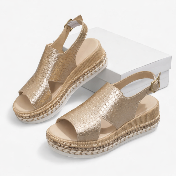 Women’s Metallic Croc-Effect Wedge Sandals with Espadrille Platform 4