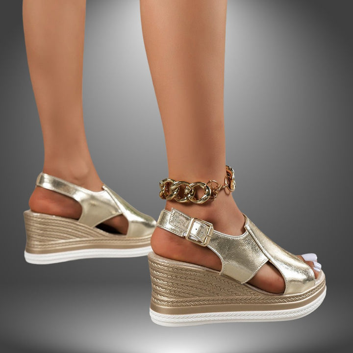Women’s Metallic Silver Platform Sandals with Gold Chain Detail 3