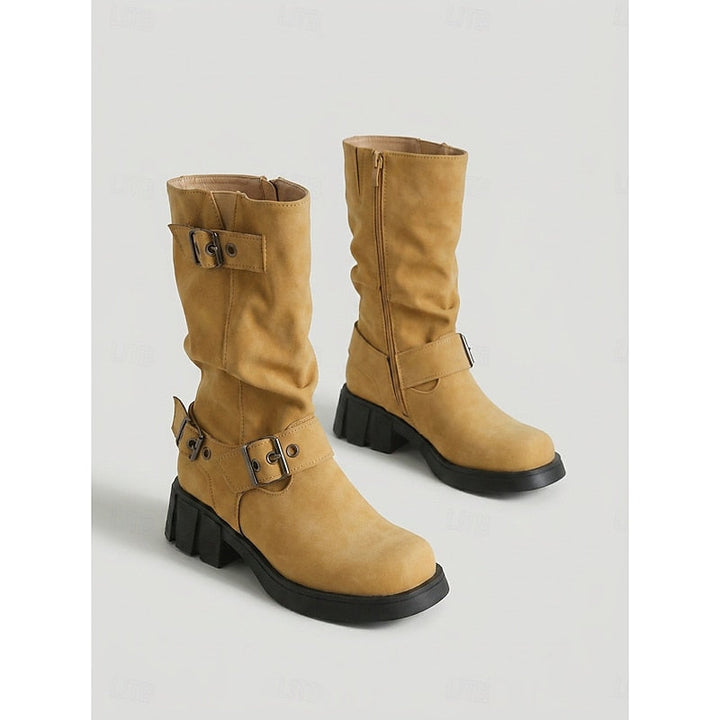 Women’s Mid-Calf Biker Boots with Buckle Detail 4
