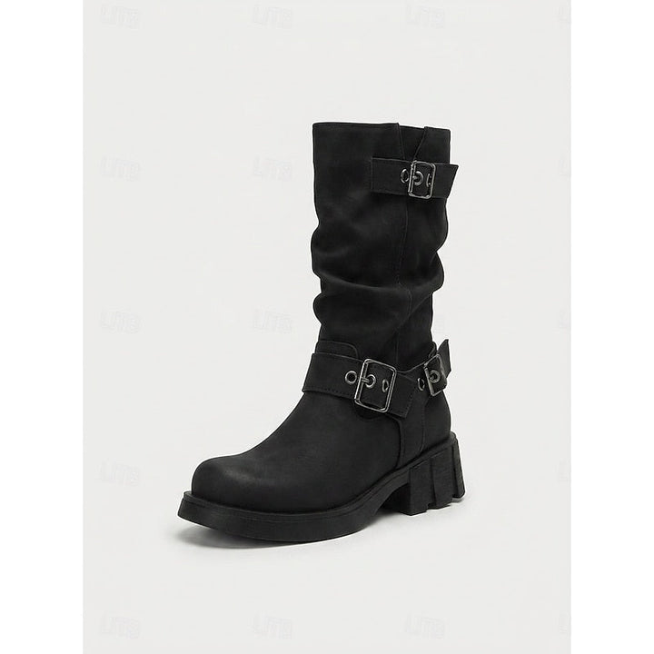 Women’s Mid-Calf Biker Boots with Buckle Detail 9