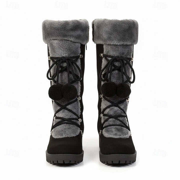 Women’s Mid-Calf Lace-Up Winter Boots with Fur Trim 5