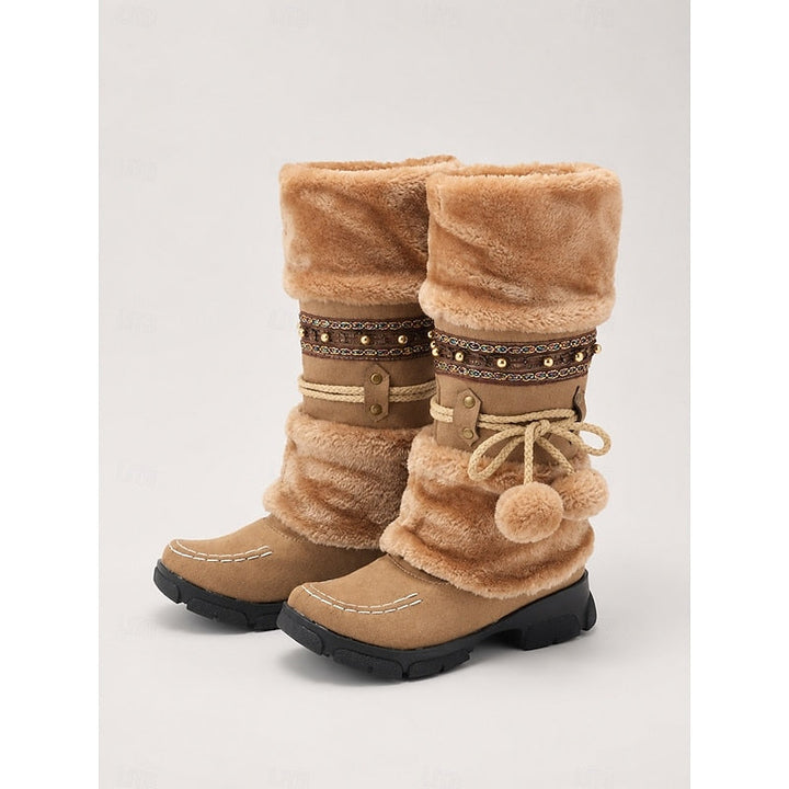 Women’s Mid-Calf Winter Boots Boho Style with Plush Cuff 0