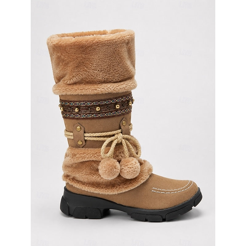 Women’s Mid-Calf Winter Boots Boho Style with Plush Cuff 4