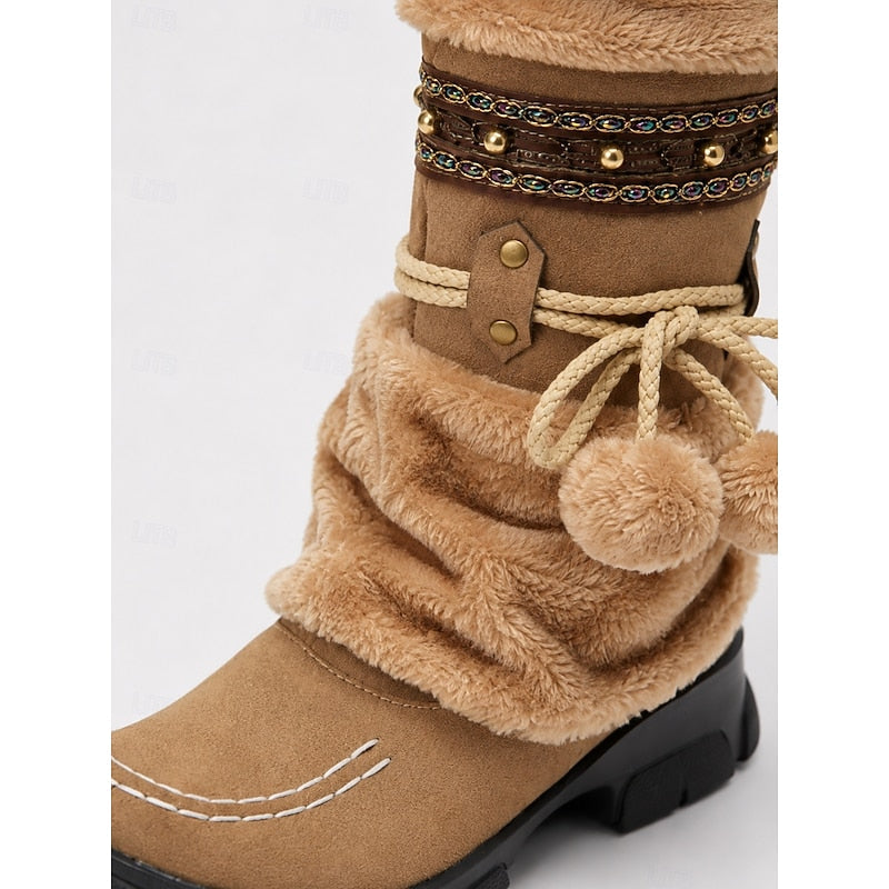 Women’s Mid-Calf Winter Boots Boho Style with Plush Cuff 5