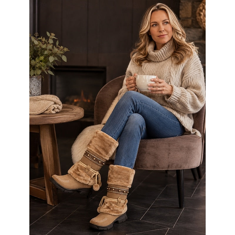 Women’s Mid-Calf Winter Boots Boho Style with Plush Cuff 6