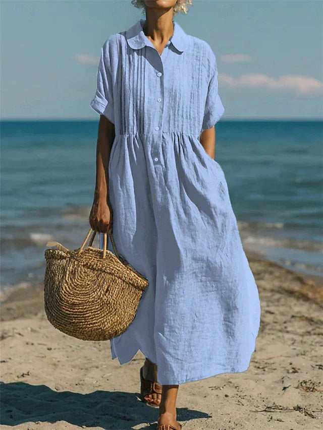 Women’s Midi Dress Breathable Cotton Button-Front Summer Style 1
