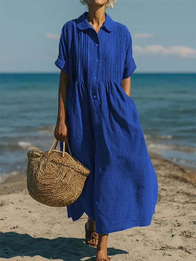Women’s Midi Dress Breathable Cotton Button-Front Summer Style 2