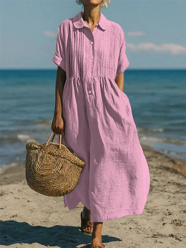 Women’s Midi Dress Breathable Cotton Button-Front Summer Style 3