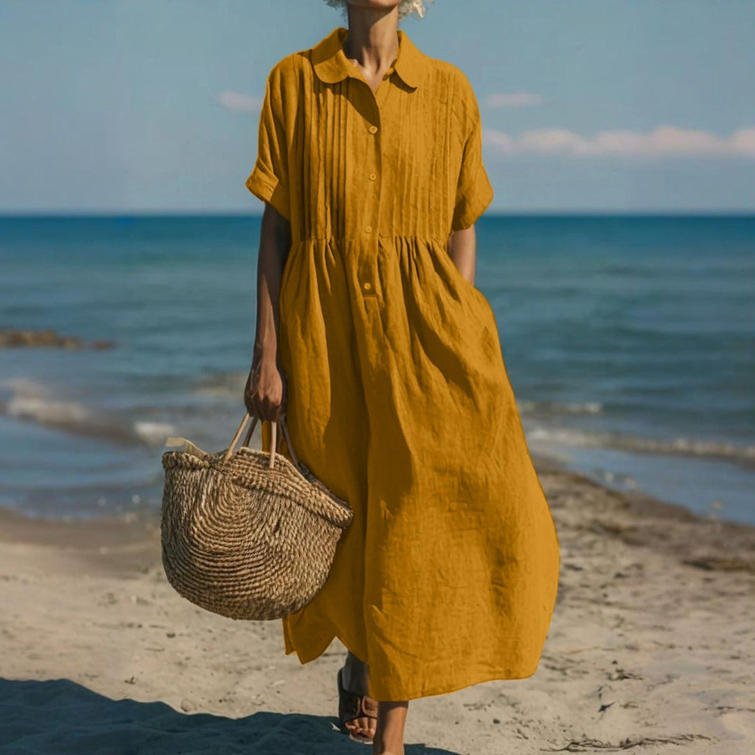 Women’s Midi Dress Breathable Cotton Button-Front Summer Style 4
