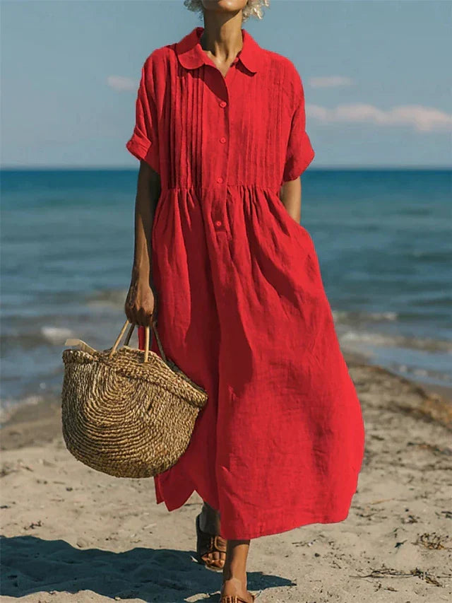 Women’s Midi Dress Breathable Cotton Button-Front Summer Style 5
