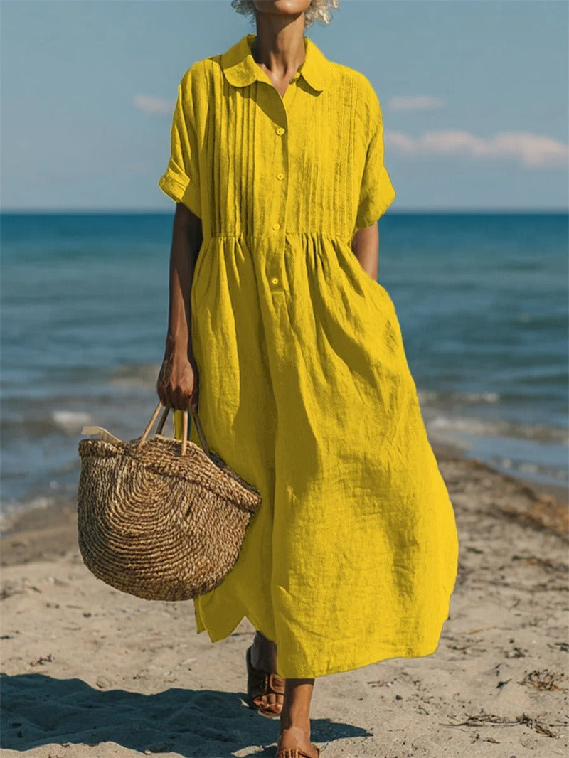 Women’s Midi Dress Breathable Cotton Button-Front Summer Style 6