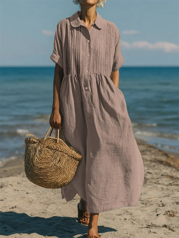 Women’s Midi Dress Breathable Cotton Button-Front Summer Style 7