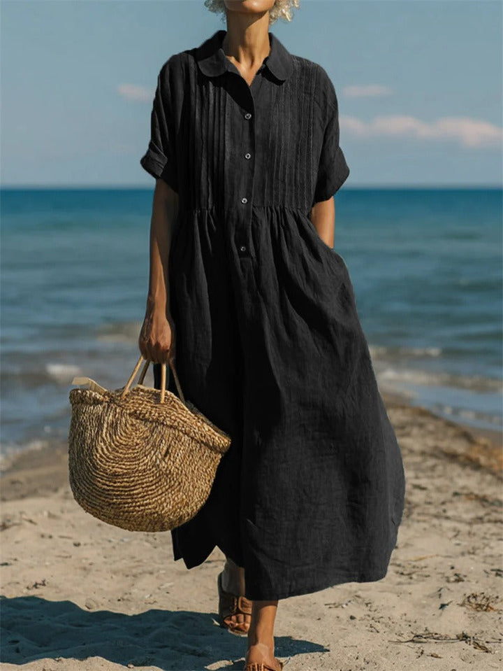 Women’s Midi Dress Breathable Cotton Button-Front Summer Style 8