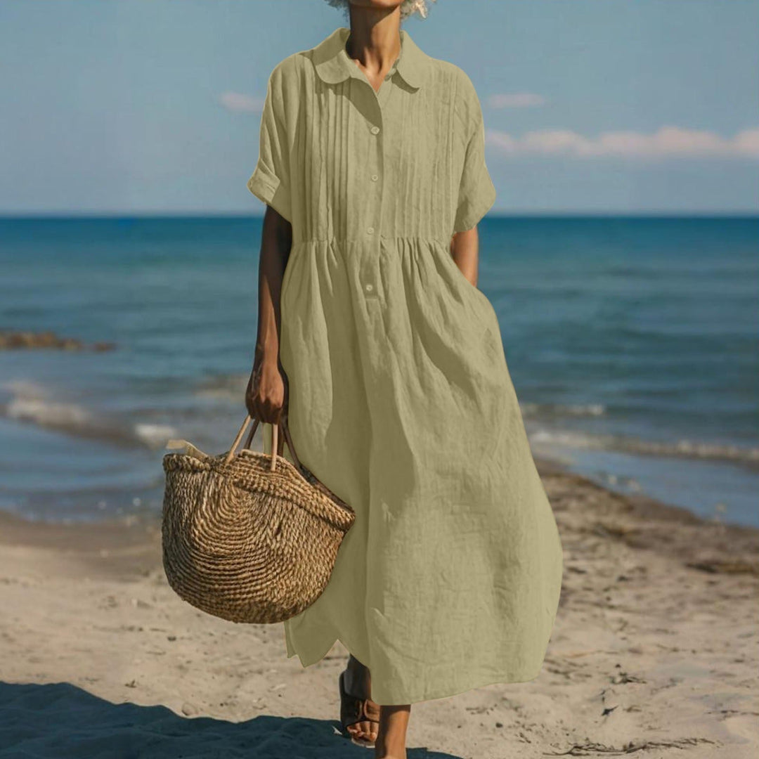 Women’s Midi Dress Breathable Cotton Button-Front Summer Style 9