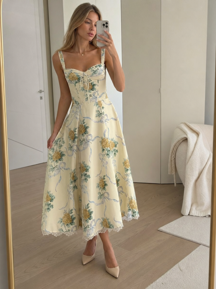 Women’s Midi Dress Corset Style Structured Bodice 0
