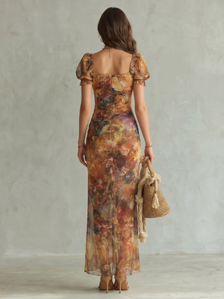 Women’s Midi Dress Lightweight Ruffled Sleeves and Ruched Bodice 3