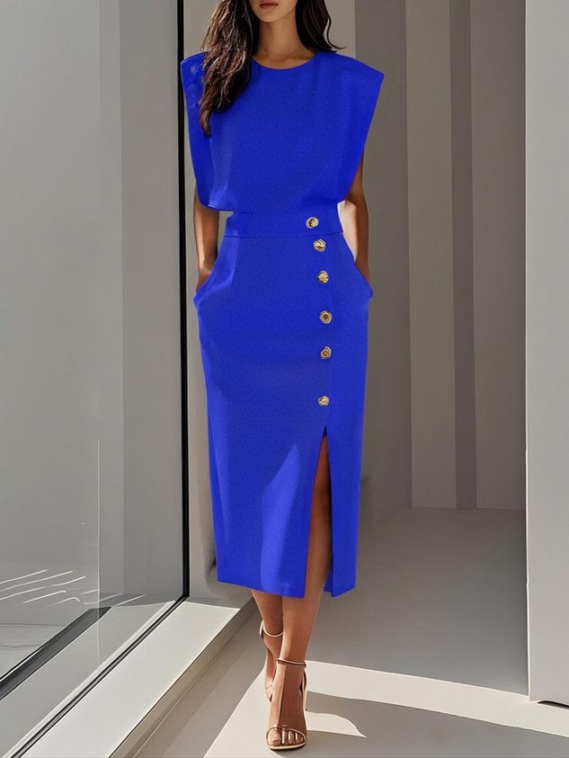 Women’s Midi Dress Sleeveless Button Front Elegant Style 5