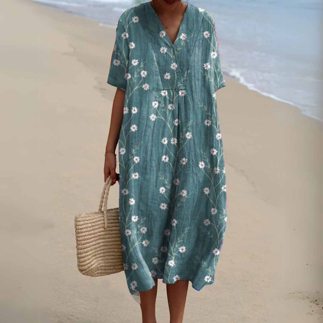Women’s Multicolor V-Neck Dress Lightweight Summer Style 1