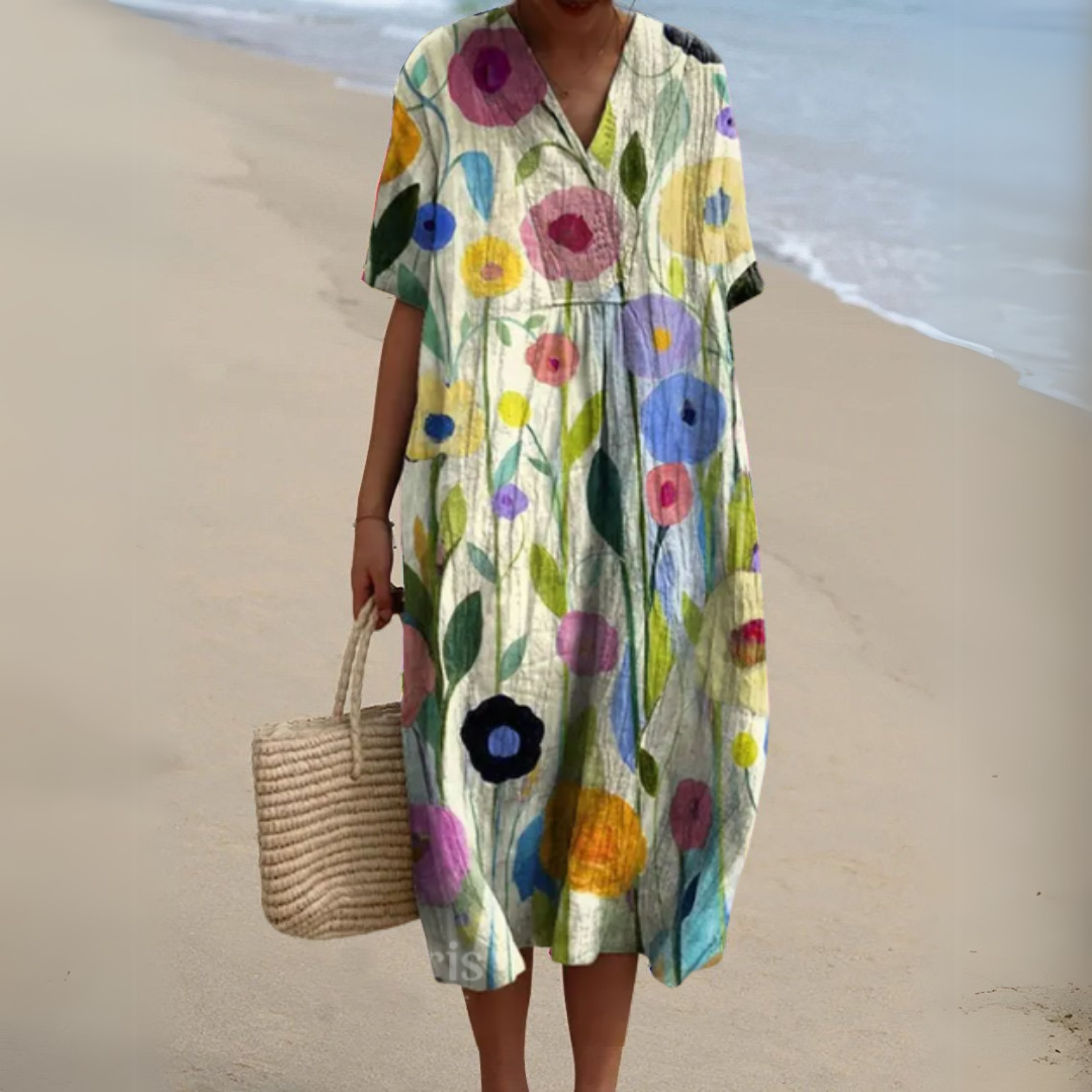 Women’s Multicolor V-Neck Dress Lightweight Summer Style 13