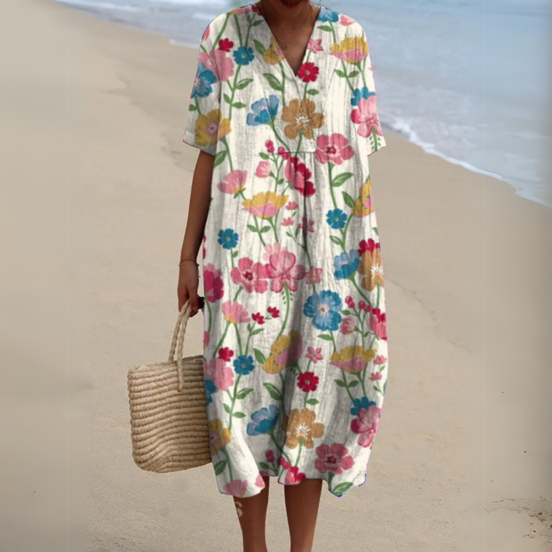 Women’s Multicolor V-Neck Dress Lightweight Summer Style 2