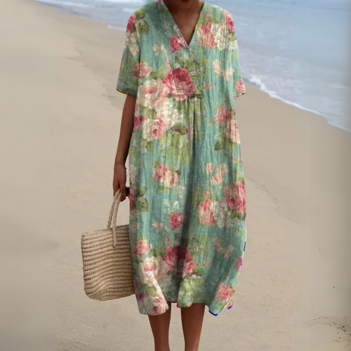 Women’s Multicolor V-Neck Dress Lightweight Summer Style 6