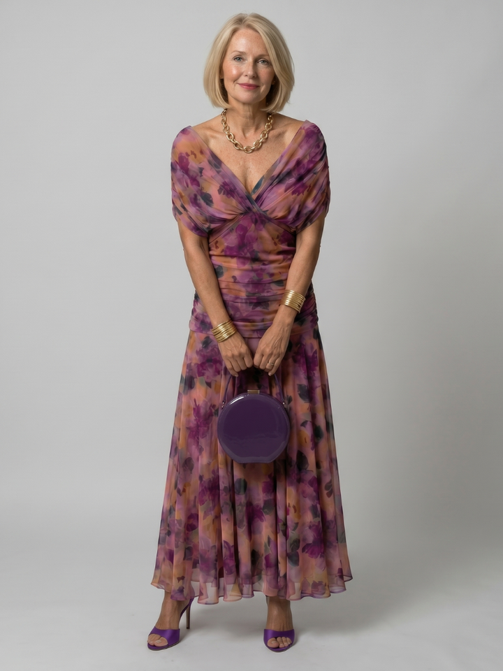 Women’s Off Shoulder Midi Dress Draped Neckline Design 0