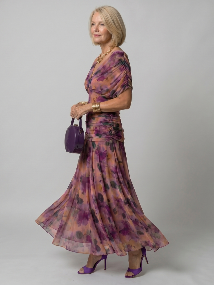 Women’s Off Shoulder Midi Dress Draped Neckline Design 1