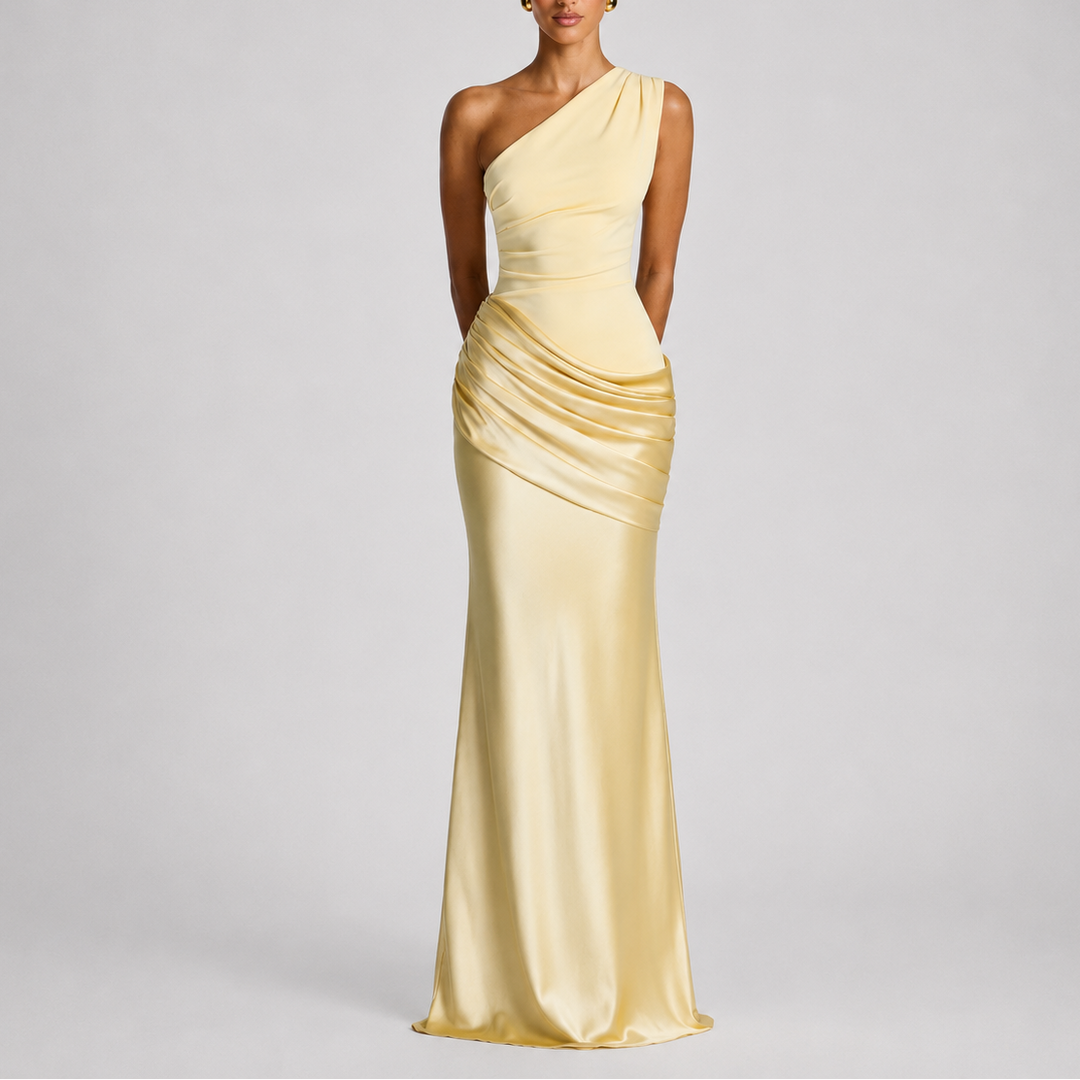 Women’s One Shoulder Maxi Dress Elegant Draped Silhouette 0