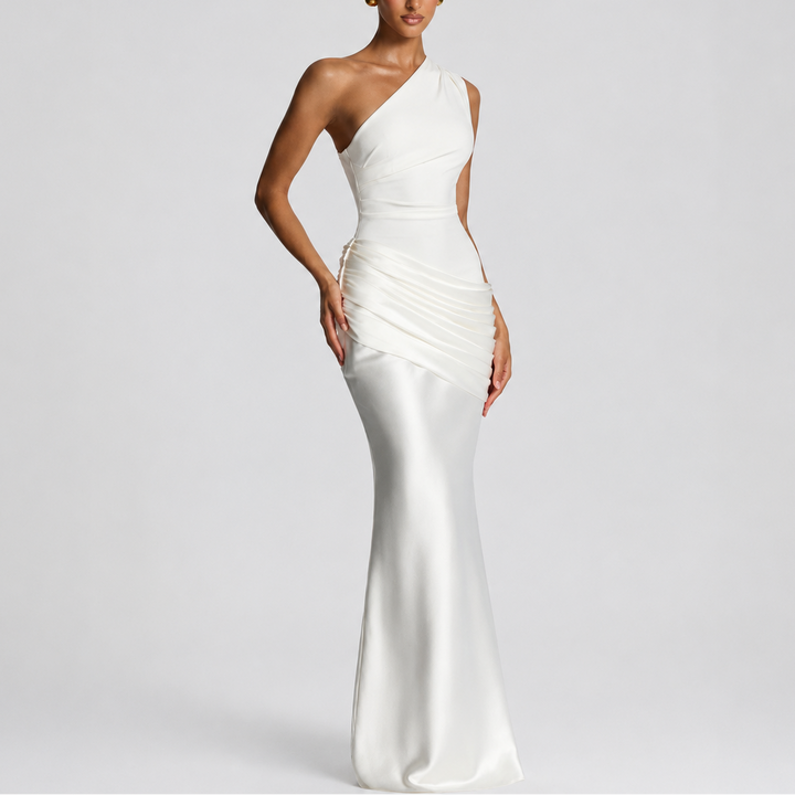 Women’s One Shoulder Maxi Dress Elegant Draped Silhouette 6